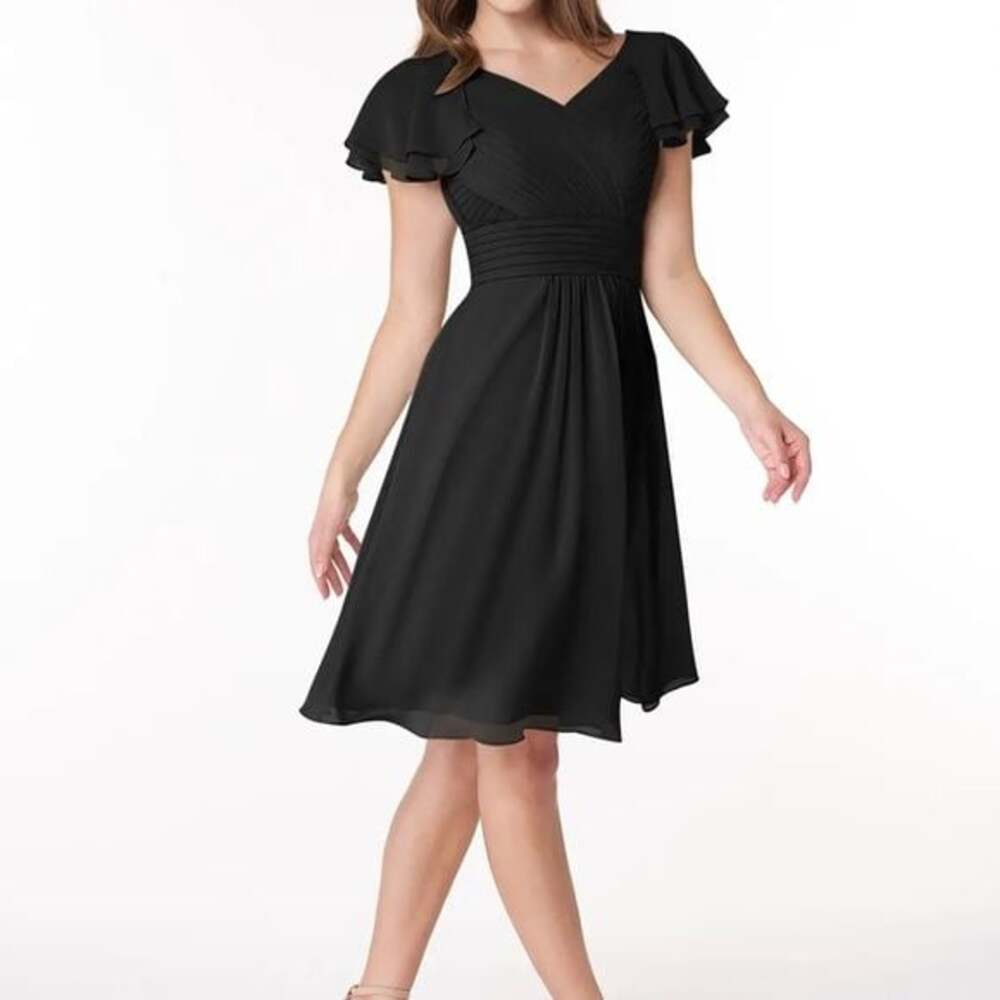 Azazie Hadley Black Wedding‎ Guest Cocktail Dress A14 - Picture 4 of 6